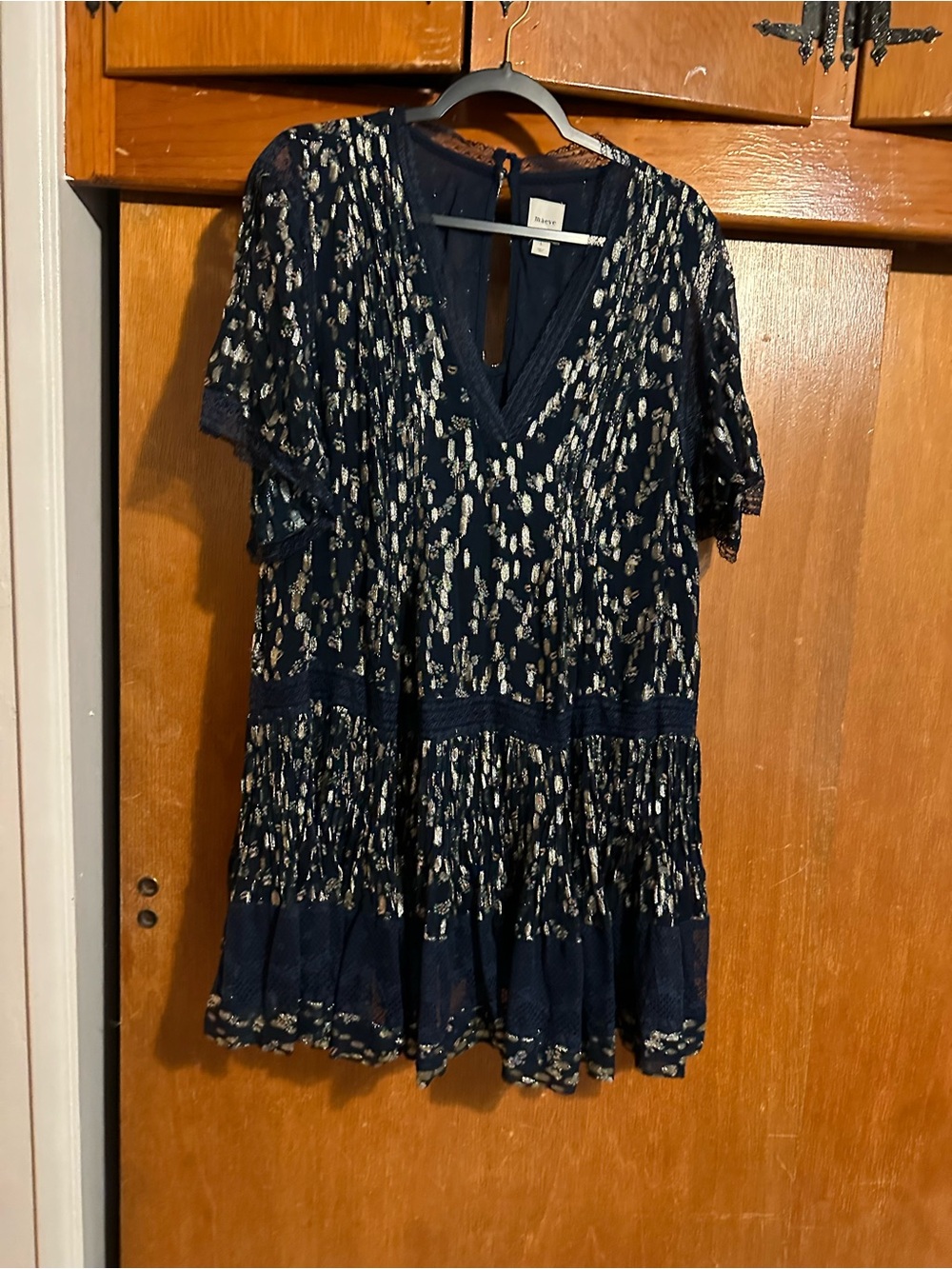Maeve Navy Tunic with Metallic Gold Fleck Print